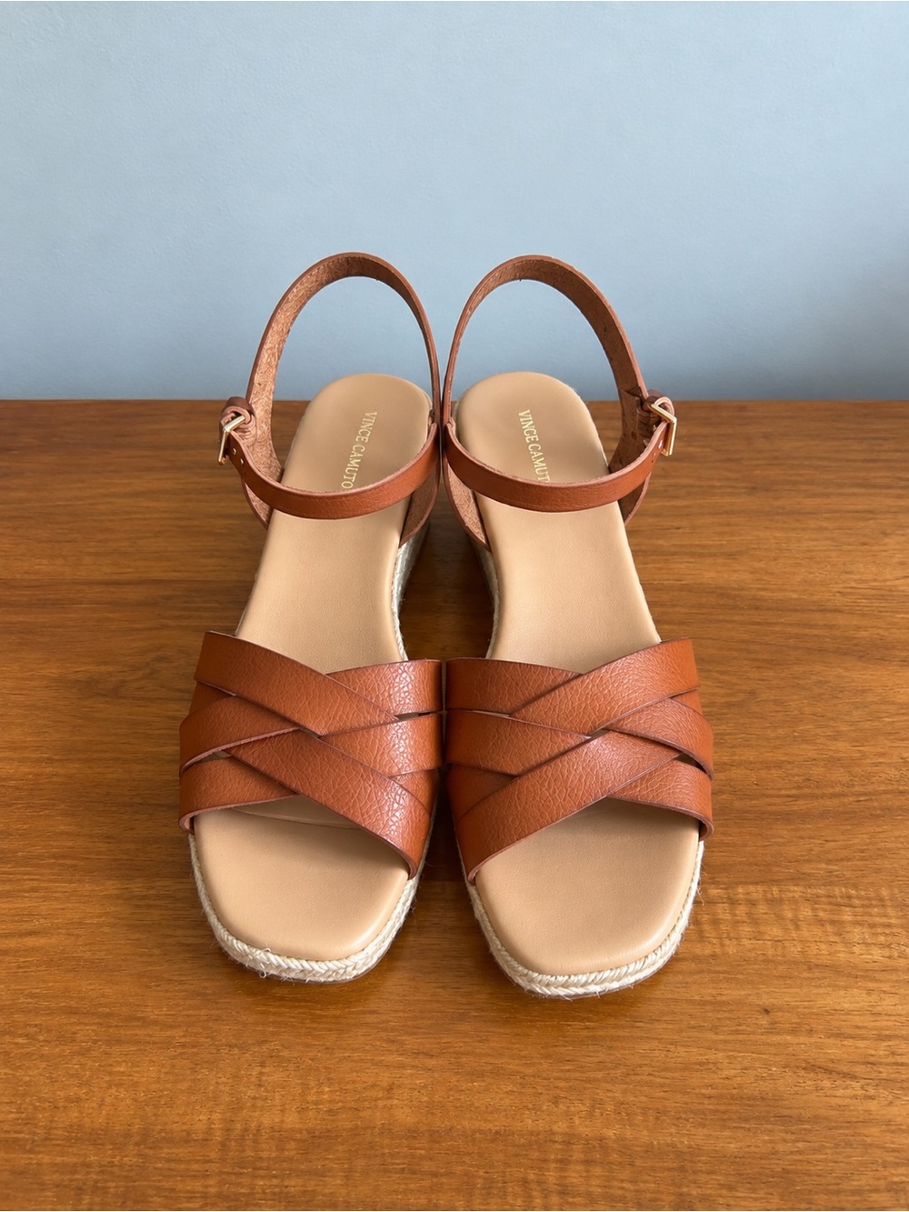 Lands' End Cognac Brown Crisscross Espadrille Sandals